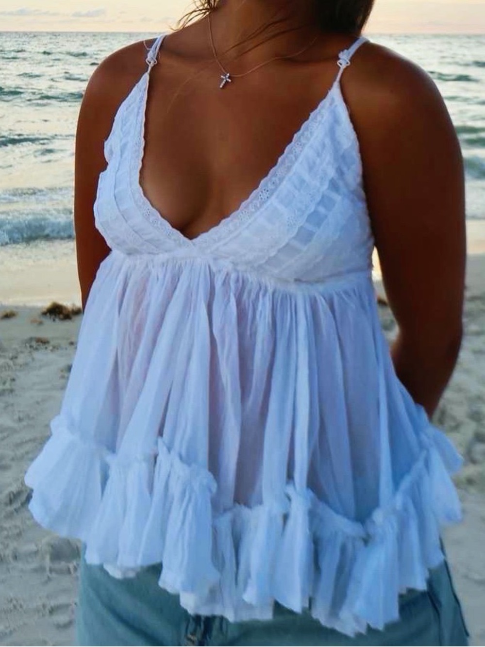 Urban Outfitters White Ruffled Cotton Tank Top